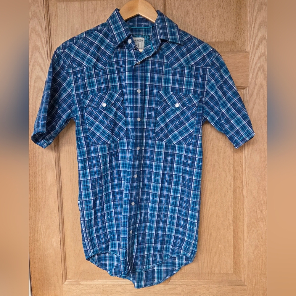Panhandle‎ XS Men's Blue Plaid Pearl Button-Down Shirt